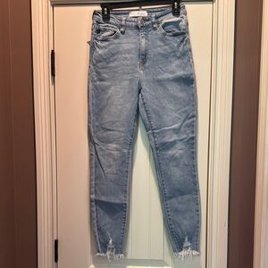 KanCan Blue Ankle Cropped Jeans with Distressed Hem